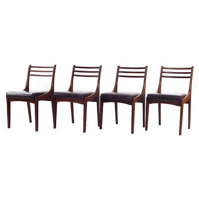 Six Retro Teak Rula Brand Dining Chairs with Vinyl Upholstery