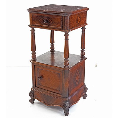 Good Antique Brazilian Rosewood Bedside Cupboard with Marble Top, Late 19th Century