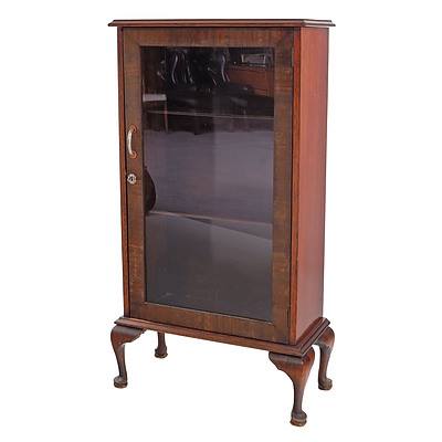 Art Deco Walnut Crossbanded Maple Display Cabinet of Small Proportions Circa 1930s