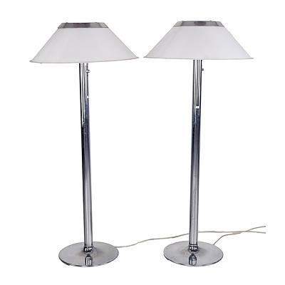 Pair of Scandinavian Chromed Steel Floor Lamps with Acrylic Shades, Manufactured by Atelje Lyktan Sweden