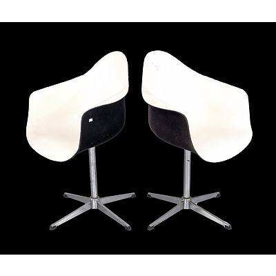 Pair of Vintage Eames Style Fibreglass and Chromed Steel Based Swivel Chairs