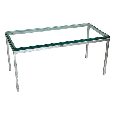 Retro 1970s Chromed Steel Coffee Table with Thick Glass Top