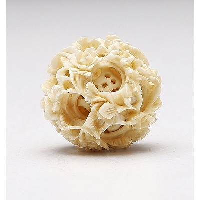 Chinese Carved Ivory Puzzle Ball, with At Least Five Balls