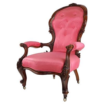 Late Victorian Parlour Chair with Satin Upholstery Circa 1880