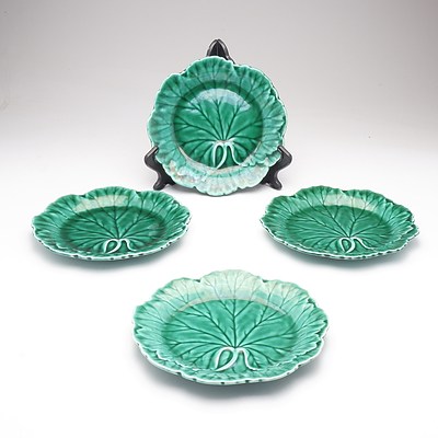 Four Wedgwood Majolica Cabbage Leaf Patterned Plates