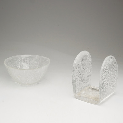 Two Frosted Glass Pieces Including Letter Rack and Bowl