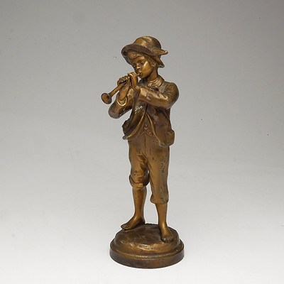 Antique French Cold Painter Spelter Figure of a Boy Sounding Trumpet