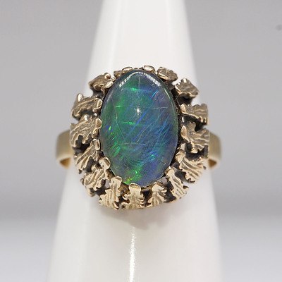 9ct Yellow Gold Ring with Oval Opal Triplet