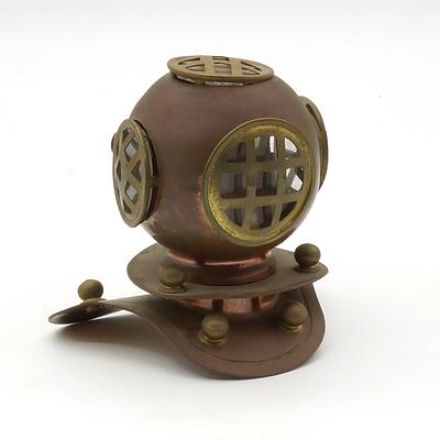 Copper and Brass Deep Sea Divers Helmet Form Desk Ornament