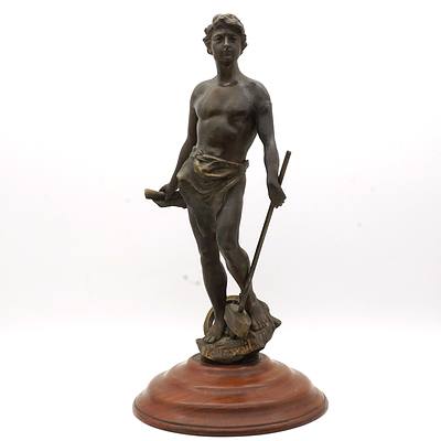 Reproduction Cast Bronze Figure Le Travail on a Nicely Turned Stand