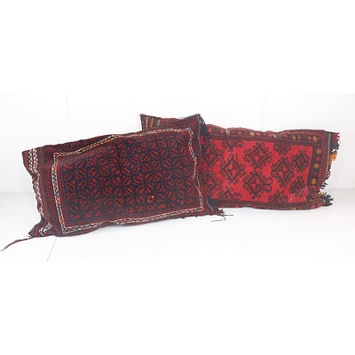 Two Hand Woven Afghan Full Wool Pile Saddle Bag Cushions