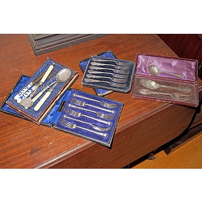 Group of Victorian and Other Silver Plated Boxed Flatware