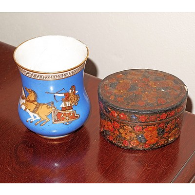 Victorian Roman Themed Vase and Kashmiri Papier Mache Box