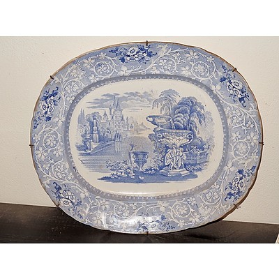 Mid 19th Century Staffordshire Transfer Blue and White Serving Dish