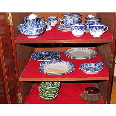 Three Shelves of English and Other Ceramics, Including Victorian Doulton Burselm Part Tea Service