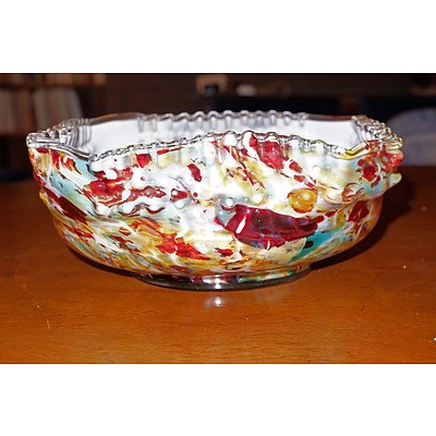 Bohemian Hand Blown, Cased and Internally Decorated Art Glass Bowl, Early 20th Century