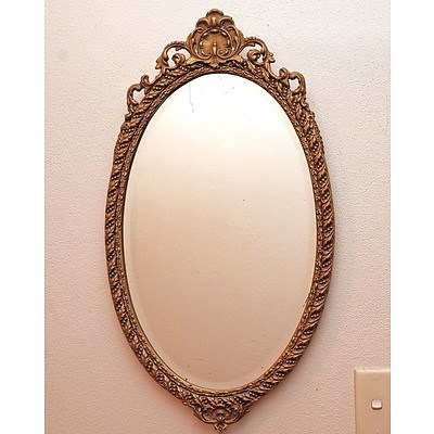 Oval Moulded Gesso Gilt Wood Mirror with Bevelled Edge