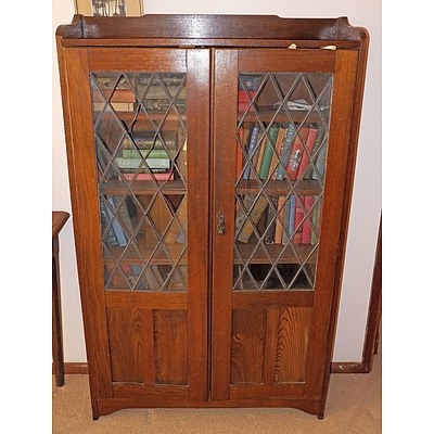 Antique Tasmanian Oak Leadlight Bookcase