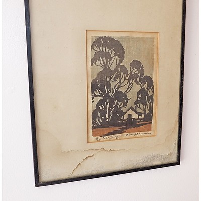 Two Oils, Japanese Woodblock, Pen and Ink, Photograph and Harold Wright Harrison (1897-1964) Woodcut