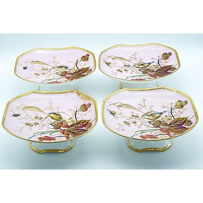 Part Victorian Porcelain Fruit Set Lavishly Hand Painted on a Pink Ground Matching Lot 23