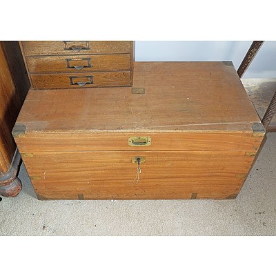 Antique Camphorwood and Brass Bound Campaign Chest