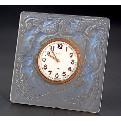 Rene Lalique (1860-1945) 'Naiades' Clock (Model 764) in Opalescent Glass, Circa 1930