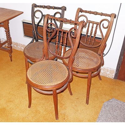 Three Antique Australian Lyre Back Bentwood Chairs