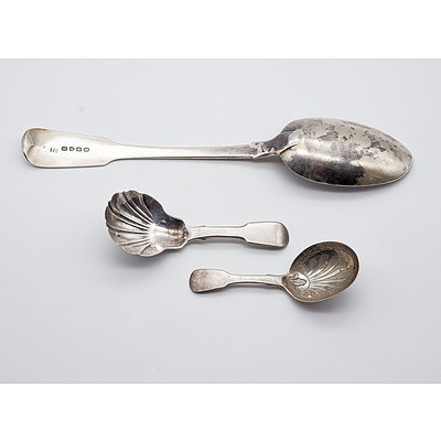Two Georgian Sterling Silver Caddy Spoons, London 1882 and Dublin 1831, Together with a Georgian Table Spoon