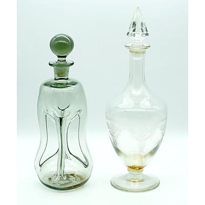 Kluk Kluk Decanter and a Victorian Etched Crystal Decanter