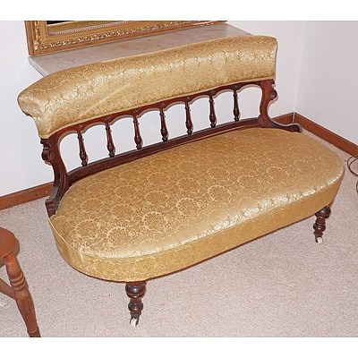 Late Victorian Mahogany Silk Damask Upholstered Settee