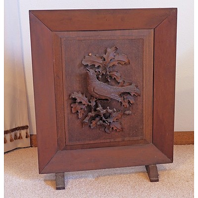 Early 20th Century Arts and Crafts Relief Carved Fire Screen, Signed Jean Cope