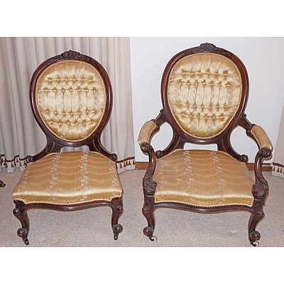 Pair of Late Victorian Walnut Salon Chairs, Circa 1800