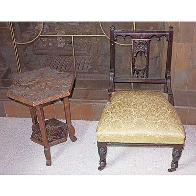 Edwardian Salon Chair and Japanese Carved Side Table