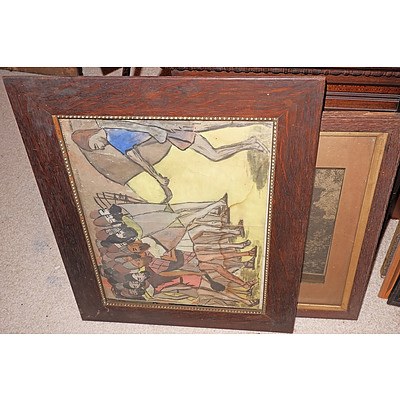 Large Group Artwork, Prints and a Mirror, Including Harold Wright Harrison (1897-1964) Woodcut
