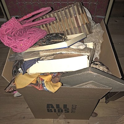 LATE ADDITION - Box of Old Handbags and Miscellaneous Unsorted in the Bedroom Closet