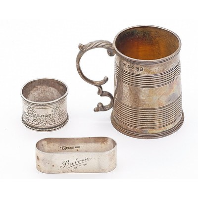 George III Sterling Silver Christening Cup by Joseph Angell I, London 1825, Plus Australian Sterling Silver Napkin Ring and Another