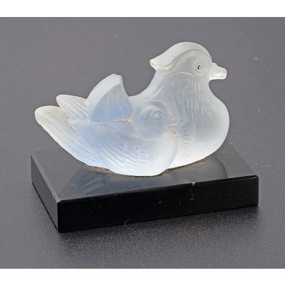 Art Deco Opalescent Glass Duck Paperweight, Probably French