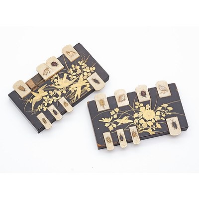 Pair of Japanese Lacquer, Ivory and Shibayama Inlaid Whist Counters, Circa 1900
