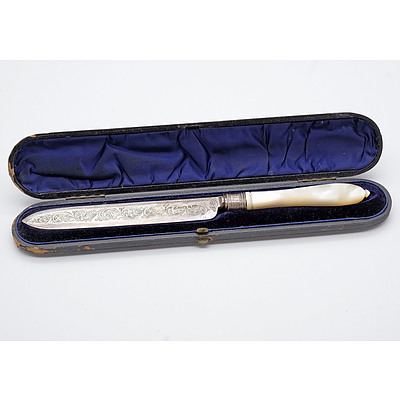 Boxed Victorian Sterling Silver and Pearl Handled Paper Knife, Birmingham, 1881