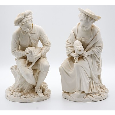 Pair Victorian Worcester Parian Ware Figures