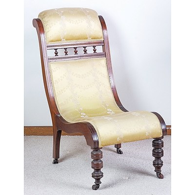 Late Victorian String Inlaid Walnut Slipper Chair, Circa 1900