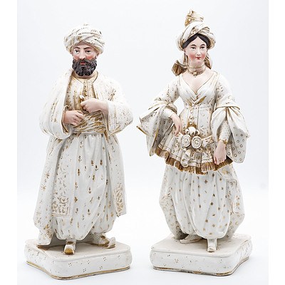 Pair of French Porcelain Figural Scent Bottles in the Form of Ottomans, 19th Century