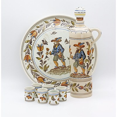 Dutch Gouda Pottery Hand Painted Liqueur Set