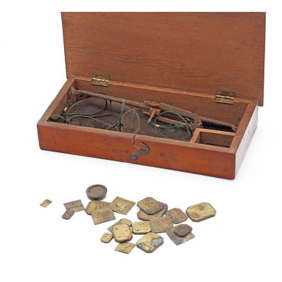 Boxed Antique Gold Scales and Weights