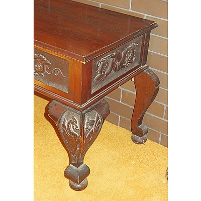 Australian Art and Crafts Movement Carved Kauri Pine and Maple Side Table, Circa 1920
