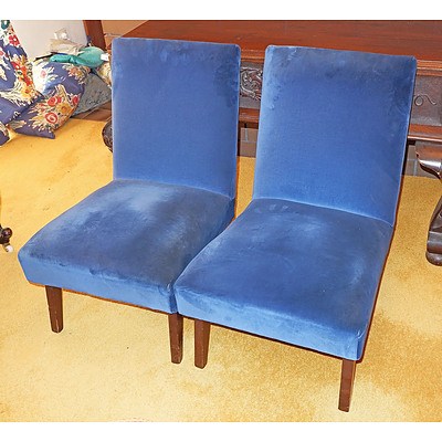 Pair of Vintage Occasional Chairs with Blue Velvet Upholstery, Circa 1950s