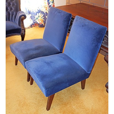Pair of Vintage Occasional Chairs with Blue Velvet Upholstery, Circa 1950s