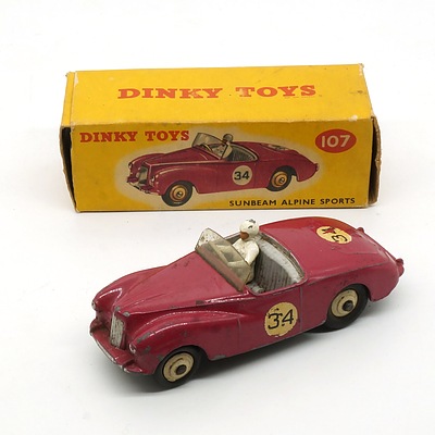 Vintage English Dinky Toys 107 Sunbeam Alpine Sports in Original Box