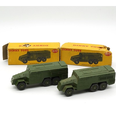 Two Vintage English Dinky Toys 677 Armoured Command Vehicle with Original Boxes