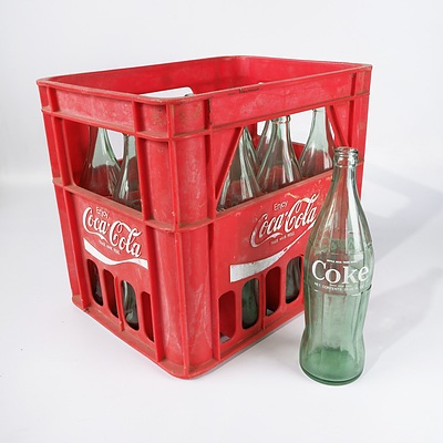 Coca Cola Crate with 12 Coca Cola Glass Bottles